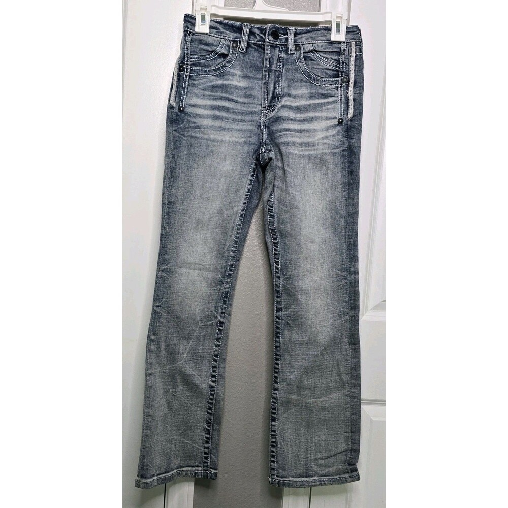 Salvage Buckle Mayhem Jr Boot Cut Youth Jeans 16R washed Denim Blue Embroidered